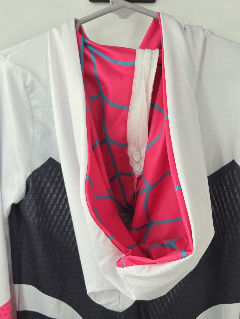 Spider Gwen Kids Superhero Hooded Jumpsuit in White, Black and Pink Size L - Picture 15 of 16